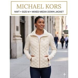 Michael Kors NWT Cream Quilted Down Mixed Media Jacket